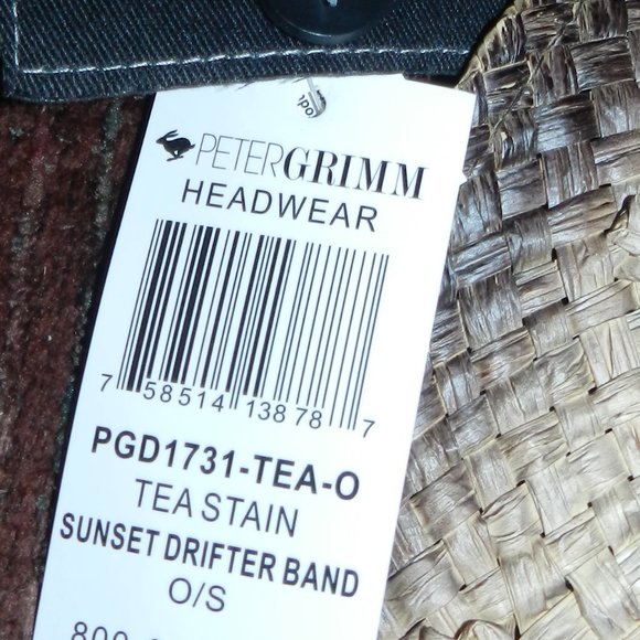 Peter Grimm Sunset drifter Peacock Band tea stained hat NWT! - Picture 14 of 15